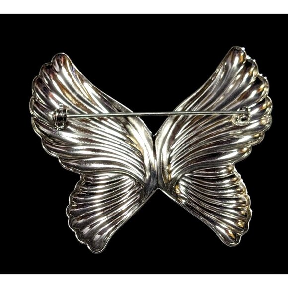 Vintage Repousse Style Silver Tone Butterfly Brooch - Picture 2 of 6